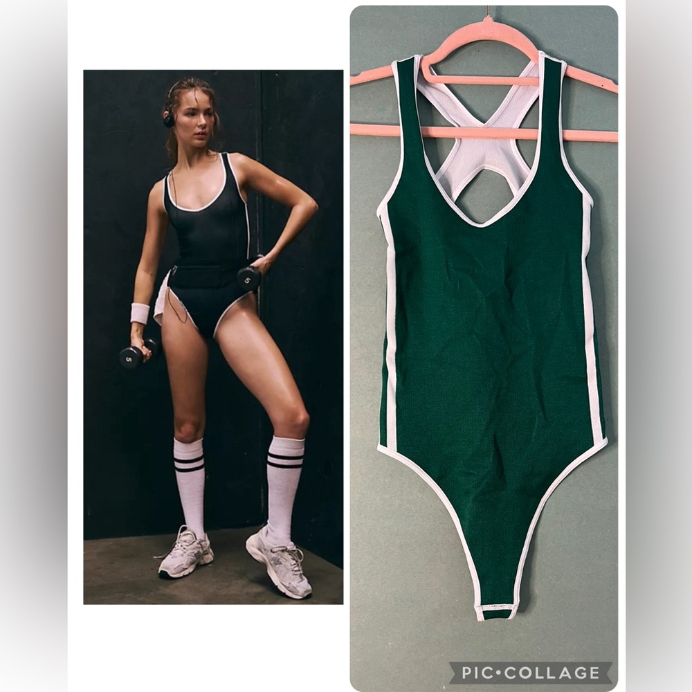 Free People Movement Powerplay Bodysuit XS/S in Green/White